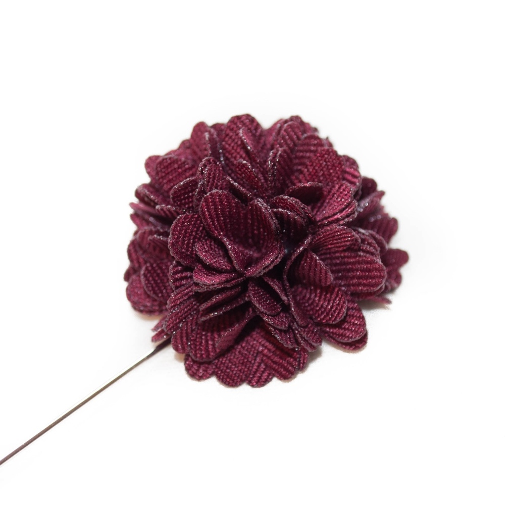 Steel Blue w/ Burgundy Crocheted Pocket Square & Lapel Flower Set - Picture 3 of 3